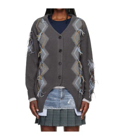 Andersson Bell Diamond Pattern Cardigan In Gray