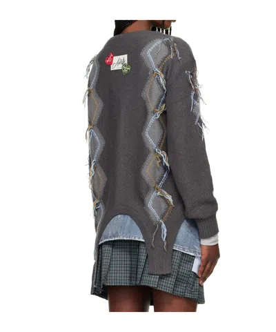 Andersson Bell Diamond Pattern Cardigan In Gray