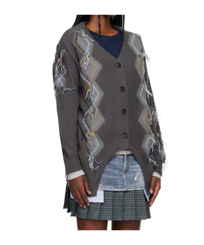 Andersson Bell Diamond Pattern Cardigan In Gray