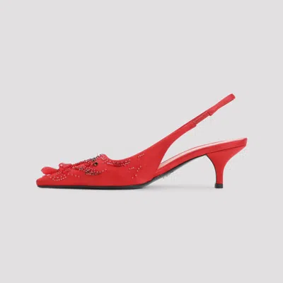 Prada Suede Slingback Mules Pointed Toe Crystals In Red