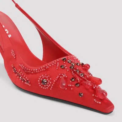 Prada Suede Slingback Mules Pointed Toe Crystals In Red