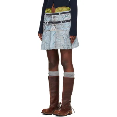 Andersson Bell Python Print Faded Denim Mini Skirt In Blue