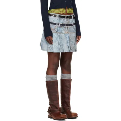 Andersson Bell Python Print Faded Denim Mini Skirt In Blue