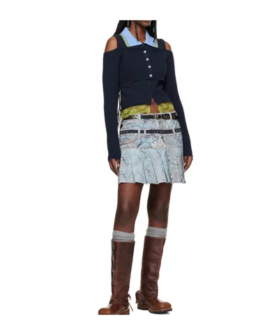 Andersson Bell Python Print Faded Denim Mini Skirt In Blue