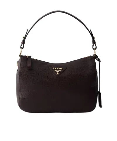 Prada Medium Leather Shoulder Bag In Brown