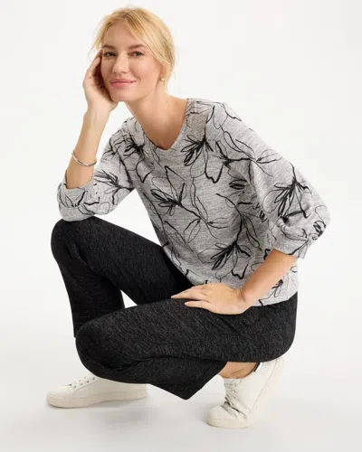 Chico's 3/4 Sleeve Pullover In Salt/pepper In Salt/pepper