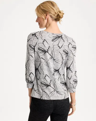 Chico's 3/4 Sleeve Pullover In Salt/pepper In Salt/pepper