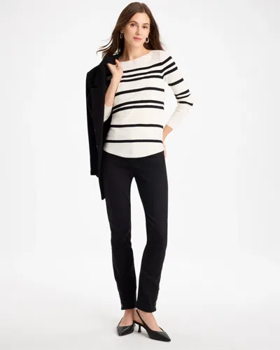 Chico's Ella Striped Bateau Pullover Sweater In White In Ecru