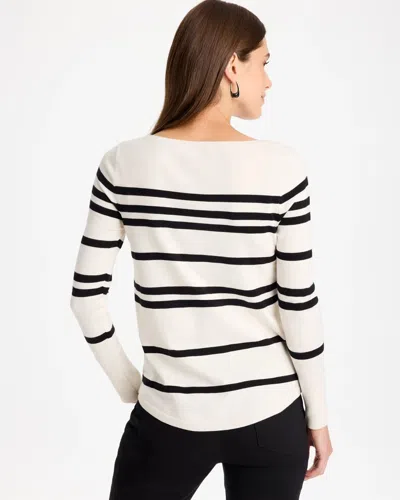 Chico's Ella Striped Bateau Pullover Sweater In White In Ecru