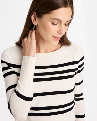 Chico's Ella Striped Bateau Pullover Sweater In White In Ecru