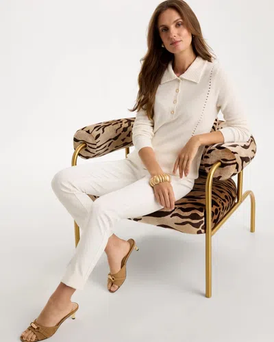 Chico's Long-sleeve Pullover Polo Sweater In Soft Ivory In Soft Ivory