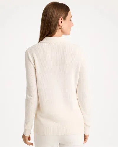 Chico's Long-sleeve Pullover Polo Sweater In Soft Ivory In Soft Ivory