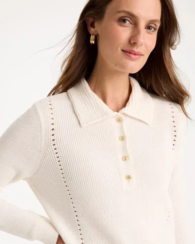 Chico's Long-sleeve Pullover Polo Sweater In Soft Ivory In Soft Ivory