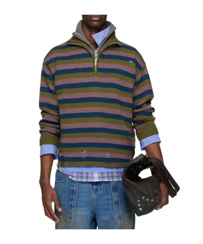 Andersson Bell Double Striped Half-zip Sweater In Multi