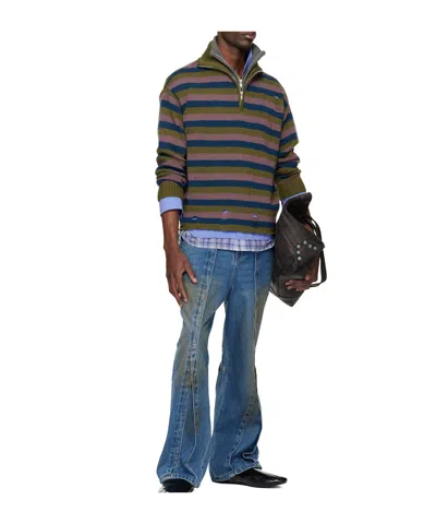 Andersson Bell Double Striped Half-zip Sweater In Multi