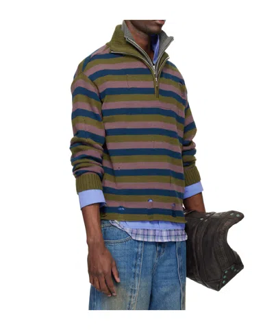 Andersson Bell Double Striped Half-zip Sweater In Multi