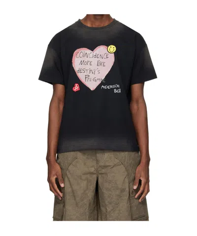 Andersson Bell Black Essential Spray Wash Heart Message T-shirt In Black