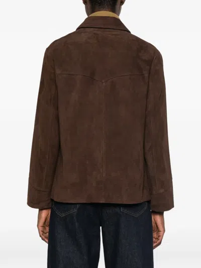 Tory Burch Goat Leather Button-front Jacket With Classic Collar In Brown