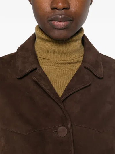 Tory Burch Goat Leather Button-front Jacket With Classic Collar In Brown