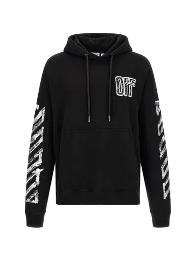 Off-white Motion Arrow Skate Black Cotton Hoodie With Distinctive Graphic Prints In Multi