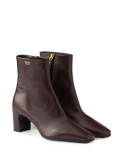 Prada Leather Booties In Brown