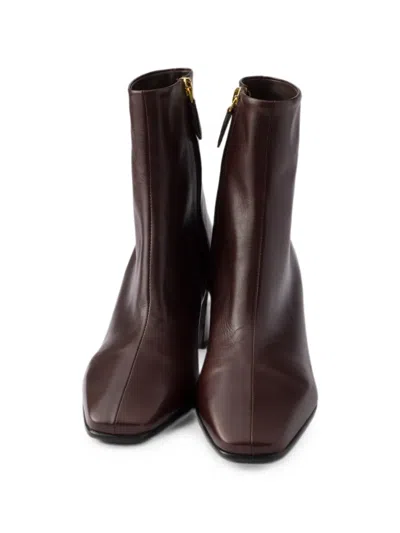 Prada Leather Booties In Brown