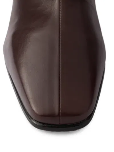 Prada Leather Booties In Brown