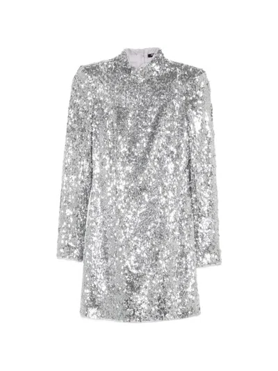 Balmain Sequin-embellished Structured-shoulder Mini Dress In Silver