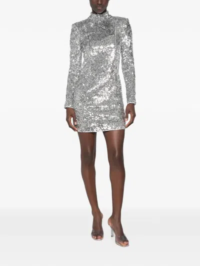 Balmain Sequin-embellished Structured-shoulder Mini Dress In Silver