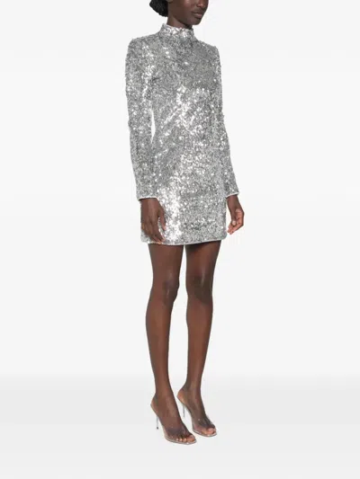 Balmain Sequin-embellished Structured-shoulder Mini Dress In Silver