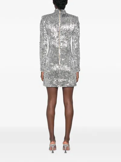 Balmain Sequin-embellished Structured-shoulder Mini Dress In Silver