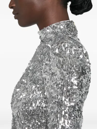 Balmain Sequin-embellished Structured-shoulder Mini Dress In Silver