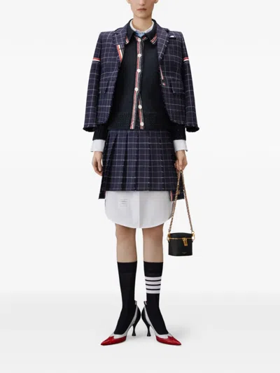 Thom Browne Collared Wool Blend Cardigan In Blue