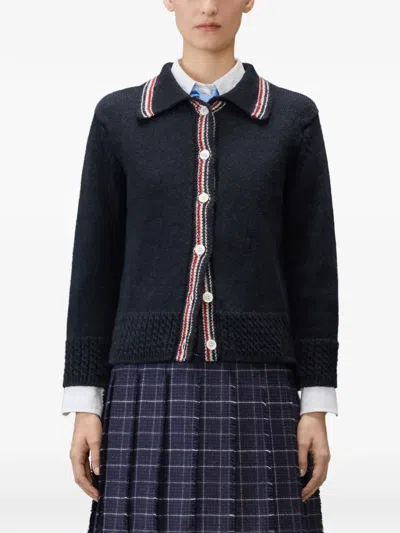 Thom Browne Collared Wool Blend Cardigan In Blue
