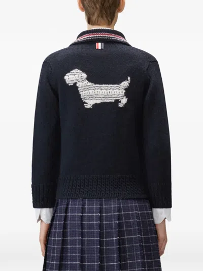 Thom Browne Collared Wool Blend Cardigan In Blue