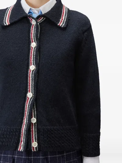 Thom Browne Collared Wool Blend Cardigan In Blue