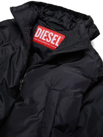 Diesel 로고 패치 후드 패딩 재킷 In Black