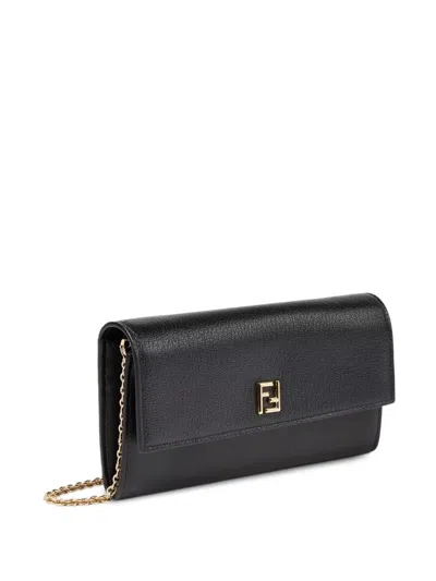 Fendi Ff Continental With Chain Black Leather Wallet In Black
