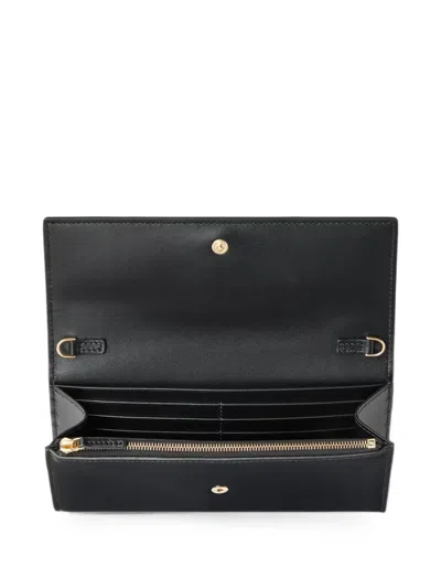Fendi Ff Continental With Chain Black Leather Wallet In Black