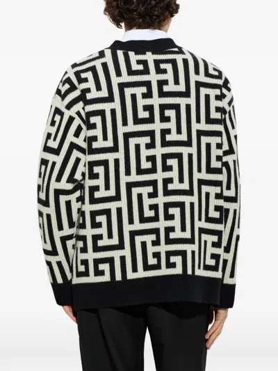 Balmain Monogram V Neck Mid Length Cardigan In Multi