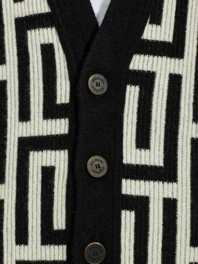 Balmain Monogram V Neck Mid Length Cardigan In Multi