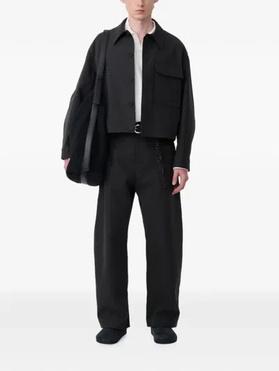 Studio Nicholson Cotton Concealed Placket Overshirt In Black