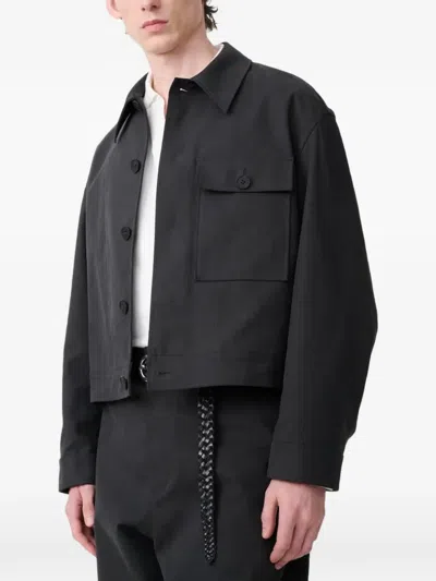 Studio Nicholson Cotton Concealed Placket Overshirt In Black