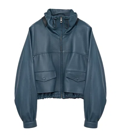 Loewe Double Layered Leather Zip Jacket In Blue
