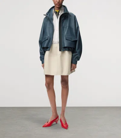 Loewe Double Layered Leather Zip Jacket In Blue