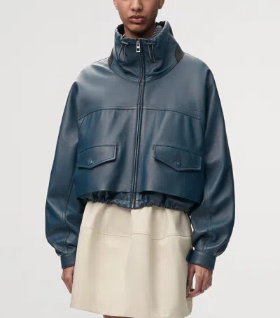 Loewe Double Layered Leather Zip Jacket In Blue