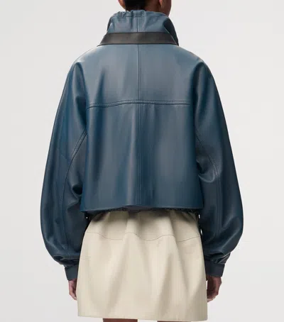 Loewe Double Layered Leather Zip Jacket In Blue
