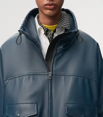 Loewe Double Layered Leather Zip Jacket In Blue