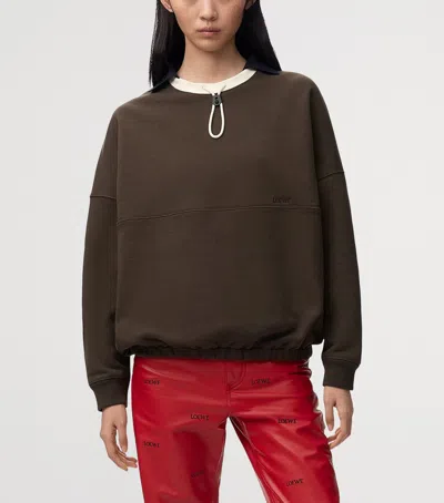 Loewe Cotton-blend Drawstring Sweatshirt In Burgundy