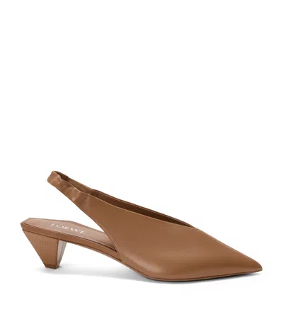 Loewe Origami Cubic 45 Slingback Pumps In Nappa Leather In Brown